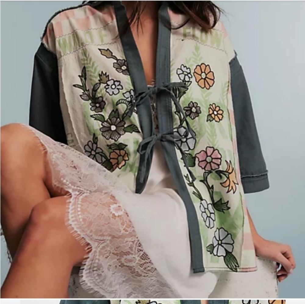 Floral Embroidered Kimono Jacket
